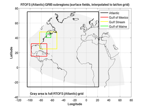 Atlantic RTOFS GRIB subregions on interpolated grid